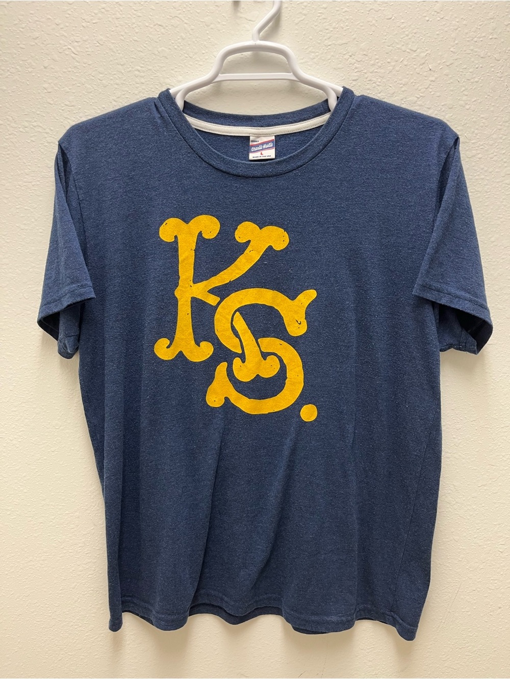 Charlie Hustle KS Graphic Logo Blue Unisex Crew Neck Short Sleeve T-Shirt L